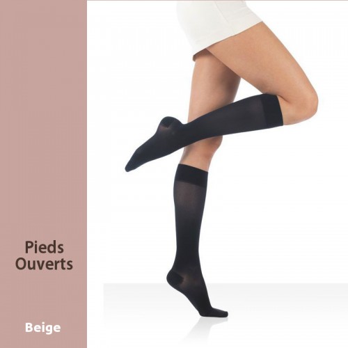 Chaussettes de contention Actys 20 Beige pieds ouverts Classe 2