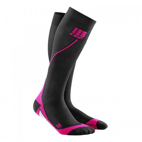 Chaussettes de compression CEP running Noires et Roses Femme